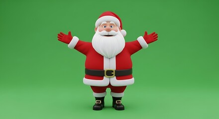 Cartoon Santa Claus Toy Figurine with Red Suit and White Beard on Green Background