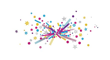 Colorful Confetti and Streamers Celebration Decorations on White Background