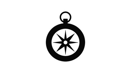 Fototapeta premium Simple black silhouette of an antique pocket compass with a star shaped needle on a white background