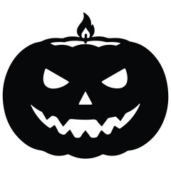 Spooky Halloween Pumpkin Silhouette with Evil Smile and Candle Flame A Classic Symbol of Halloween Celebrations and Decoration for Festive Events