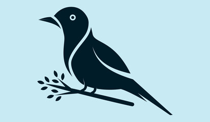Minimalist bird vector logo design. bird with leaves icon and vector illustration.