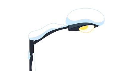 Snow-covered Streetlamp with Yellow Light in Winter Scene