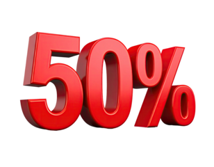Bold red 3D "50%" discount