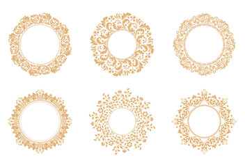 Set of decorative frames Elegant vector element for design in Eastern style, place for text. Floral golden and white borders. Lace illustration for invitations and greeting cards
