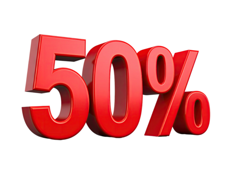 Bold red 3D "50%" discount