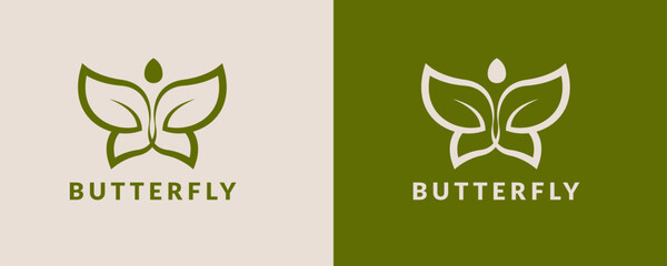 Elegant green butterfly logo with organic leaf wings and a subtle droplet. © Al Bharik 99