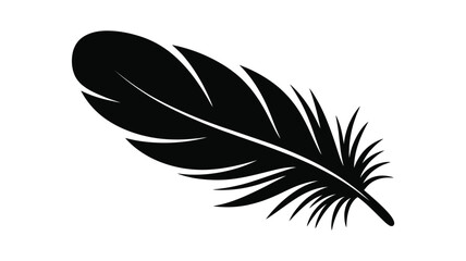 Obraz premium Simple black silhouette of a single feather on a white background