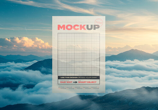 Dual Tone Vertical Poster on Mockup Cloudy Mountains