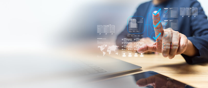 Finance management with invoice automation in cyberspace improves accounting efficiency, tracks order, billing, tax, and report flow for enterprise income and loan records.