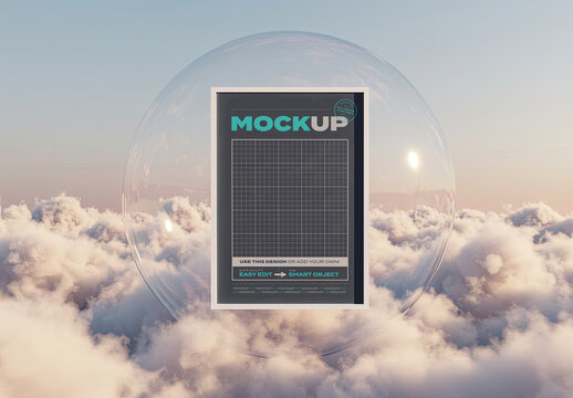 Frame Poster Mockup on Bubble Floating on the Sky