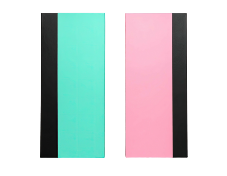Two colorful rectangular objects, possibly notebooks or journals, side-by-side on a black background