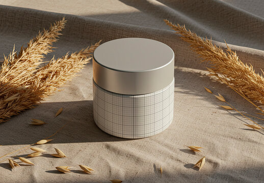 Cream Jar Mockup with Wheat