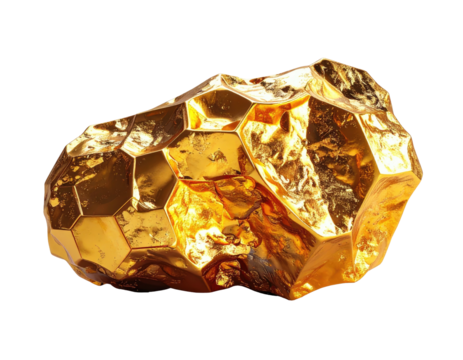 A golden, rough-textured, multifaceted rock-like object against a black background