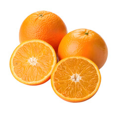 Fresh Whole and Halved Orange Citrus Fruit Isolated on Transparent Background 