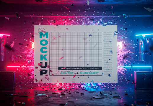 Horizontal Poster with Explosion in Disco Mockup