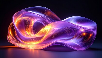 3D Abstract Flowing Liquid glass Shape on Black Background
