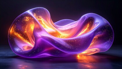 3D Abstract Flowing Liquid glass Shape on Black Background