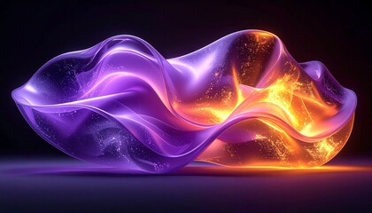 3D Abstract Flowing Liquid glass Shape on Black Background