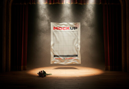 Page Floating on Stage Theater Spot Light Mockup