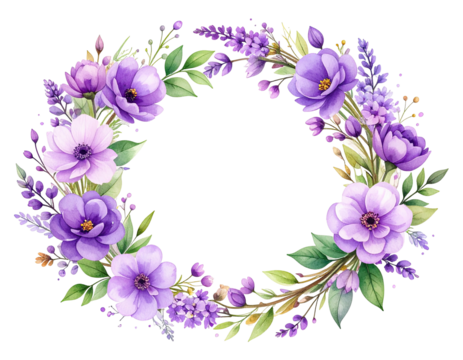 Floral wreath in shades of purple and white - Powered by Adobe