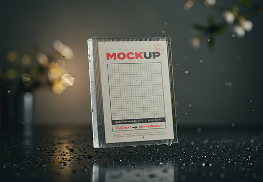 Page Poster Mockup on Acrylic Floating with Drops