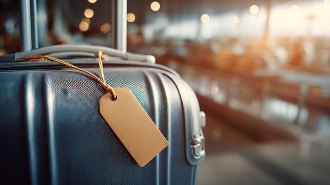 Suitcase with tag in an airport travel concept