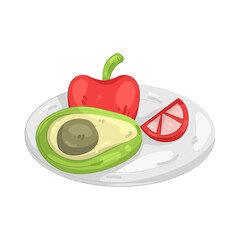 Illustration of Avocado with Bell Pepper and Tomato on Plate