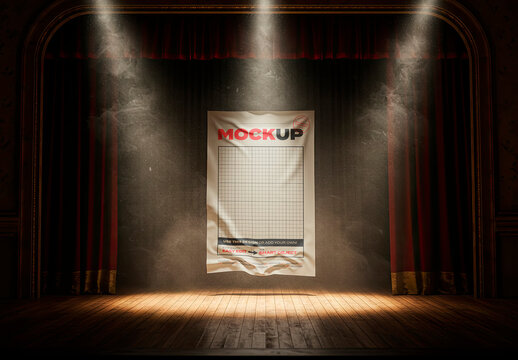 Page Poster On Stage Theatre Spot Lights Mockup