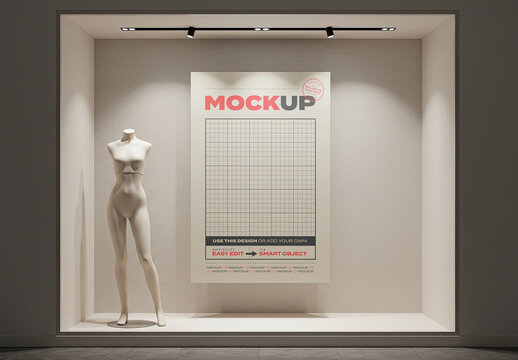 Poster on Store Window with Mannequin Mockup