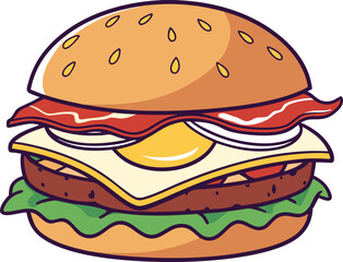 American Burger Illustration. Classic Burger Design. Delicious American Food Artwork. Tasty Burger Illustration. Cheeseburger Food Design. Fresh American Burger Artwork. Fast Food Burger Illustration