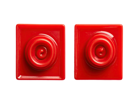 Two red square objects, top-down view