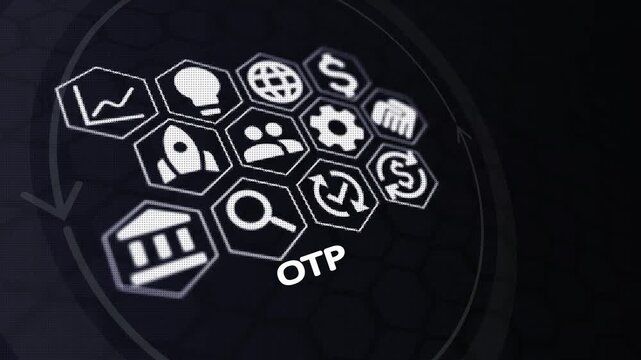 OTP (One-Time Password) Security Solutions for Business Applications. technology, business and network connection icon concept.