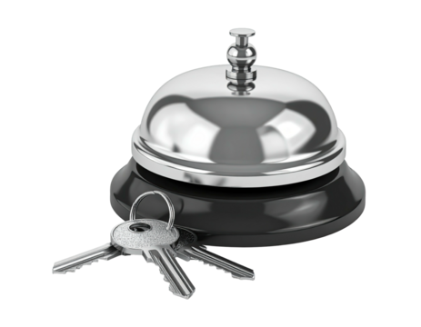 Hotel reception bell and keys