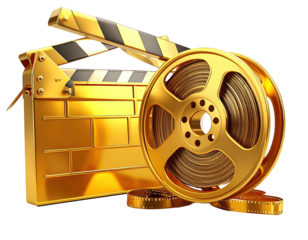Gold film reel and clapperboard (1)