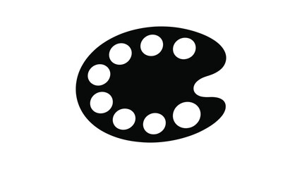 Simple black silhouette of an artist s paint palette with multiple color wells on a white background