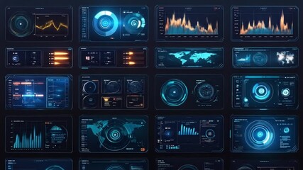 Futuristic digital interface with data visualization and technological graphics - Powered by Adobe