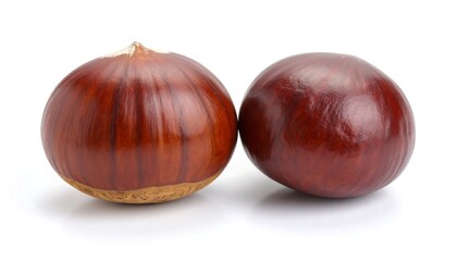 Obraz premium Two chestnuts against white background