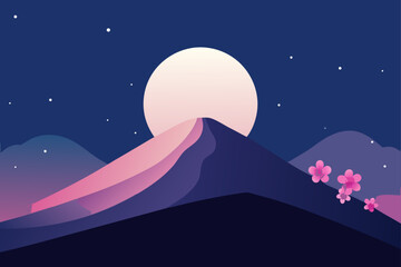 night landscape with moon and stars