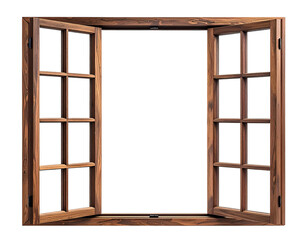 Open wooden window with panes