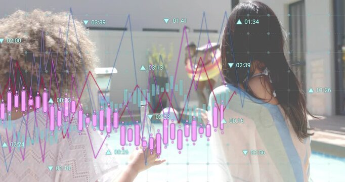 Friends chatting over bottles poolside as man jumping with yellow ring causing splash in leisure ad