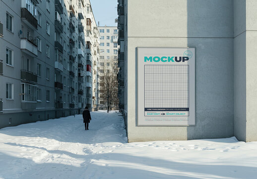 Snowy Street Condo Vertical Sign Mockup