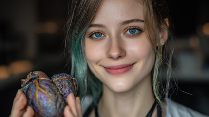 A beautiful doctor white skin , holding heart on her hand.