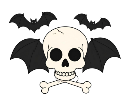  Skull with bat wings and two crossed bones vector
