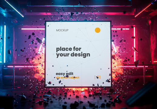 Square Sign with Explosion Mockup
