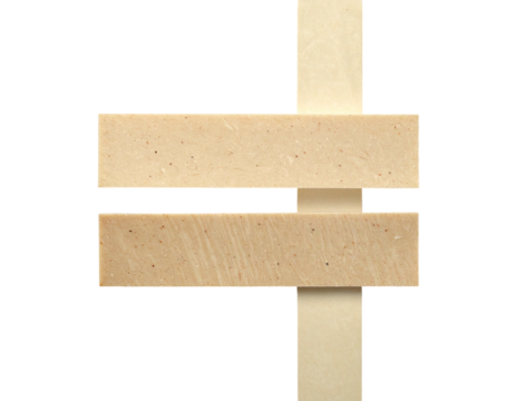 Two light beige rectangular bars, vertically aligned, on a light beige support