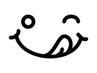 Yummy Face Smiley Icon with Tongue Lick, Delicious Tasty Food Emoticon Vector in Line Cartoon Style on White Background