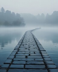 Floating Blue Stepping Stone Path into Tranquil Lake Water Abstract Background
