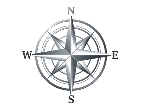 Metallic compass rose on black background - Powered by Adobe