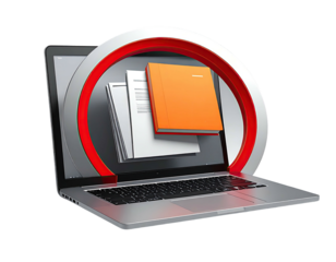 Laptop with digital documents in a graphic overlay