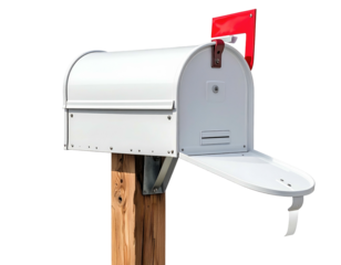 White mailbox on wooden post (2)